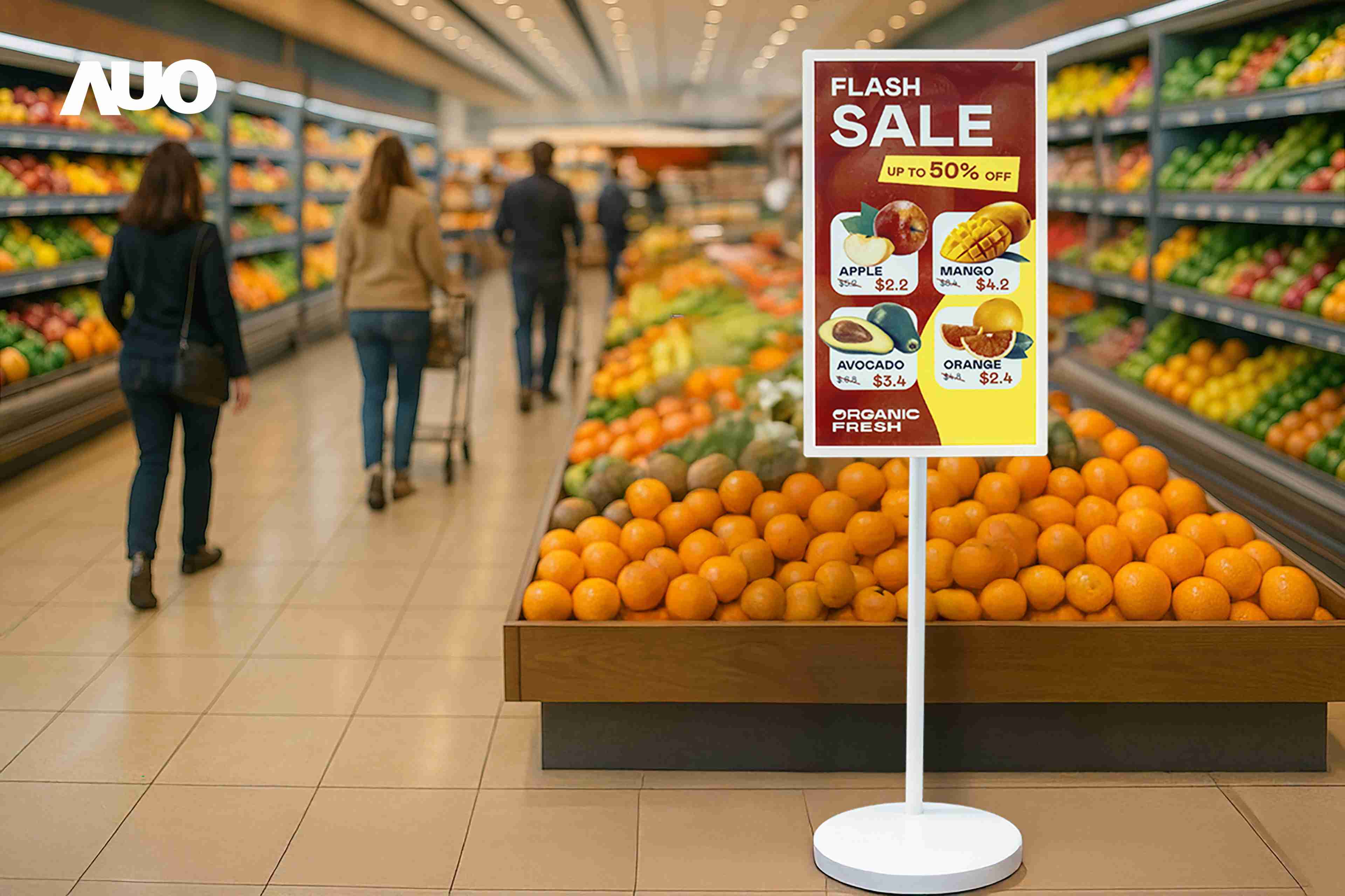 达擎首亮相低功耗、、、、全彩的〝aecoPost电子纸解决方案〞，，仅在更新画面时需要微量的电力驱动，，无需布建电线的便捷设计，，使其可灵活应用、、随意置放，，，并可透过云端或行动装置app，，轻松管理及排程广告内容，，，晋升店头营销利器。。